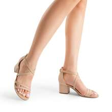 Women's Heels Ankle Strap Low Chunky Heels Open Toe Blocked Strappy Sandals Dress Shoes For Wedding Bridal Party - Apricot - View 3