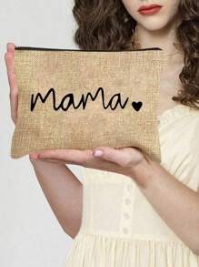 Printed With Letters Mama Multi Functional Canvas Bag, Makeup Bag - Lightweight And Odorless Polyester Travel Wash Bag,Portable Makeup Bag, Perfect Travel Organizer For Cosmetics And Stationery, Canvas Bag,Fashionable Multifunctional Makeup Bag, Mother Makeup Bag, Travel Essentials, Dormitory Supplies, Bathroom Storage, Jewelry Storage, Lip Oil And Cosmetics Storage Bag School Supplies Pouch Make Up Bag Holiday Essentials,Mother's Day Gift