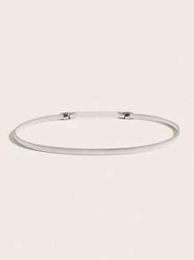 1pc Elegant Spring Coil Chain Fashion Metal Elastic Waist Chain, Long Buckle Cinch Waist Belt, Versatile Dress Chain - Silver - View 3