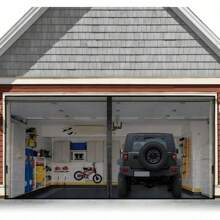 Garage Door Screen For Two Cars 16x8 Feet With Magnetic Function, Retractable Fiberglass Mesh And Sturdy Weighted Bottom, Simple Installation And Usage, Hands Free Operation With 44 Powerful Magnets Suitable For Garage Or Patio Area