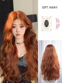 SHUDUO 1 额头形状蕾丝 4*1，额头蕾丝波浪假发，中分假发，脏橙色半编织日常自然，时尚浪漫逼真假发（不含配件）