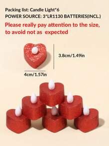 6/12/24件套明亮浪漫心形LED蜡烛套装，浪漫装饰，情人节装饰，无焰浪漫氛围LED茶蜡，适用于情人节、周年纪念日、婚礼、生日派对装饰