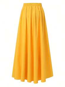 Plus Size Women's Long A-Line Skirt, Minimalist & Fashionable, Suitable For Summer - Yellow - View 2
