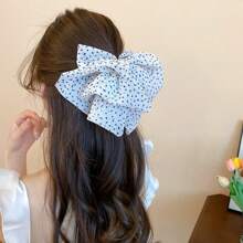 1pc Asymmetrical Polka Dot Mesh Bow Hair Clip - White - View 1
