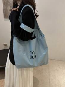 2025 新款女士休闲大容量手提包，时尚通勤/上学单肩包/水桶包 - 藍色 - 查看 7