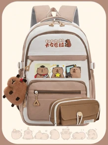 1 Pc Cute Capybara Pattern School Bags Large Capacity Lively Children Bag With Multi Pockets.Fashionable School Bag With Capybara Pendant.Practical Handbag With Lovely Decorative Patterns Backpack Bag Perfect Backpack Cute, Anime Backpack, Boy Gift, Capybara Backpack - Multicolor - View 2