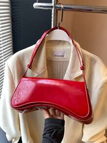 新款时尚简约优雅新月光面休闲经典百搭日常通勤户外可拆卸单肩斜挎包，纯色女士单肩包