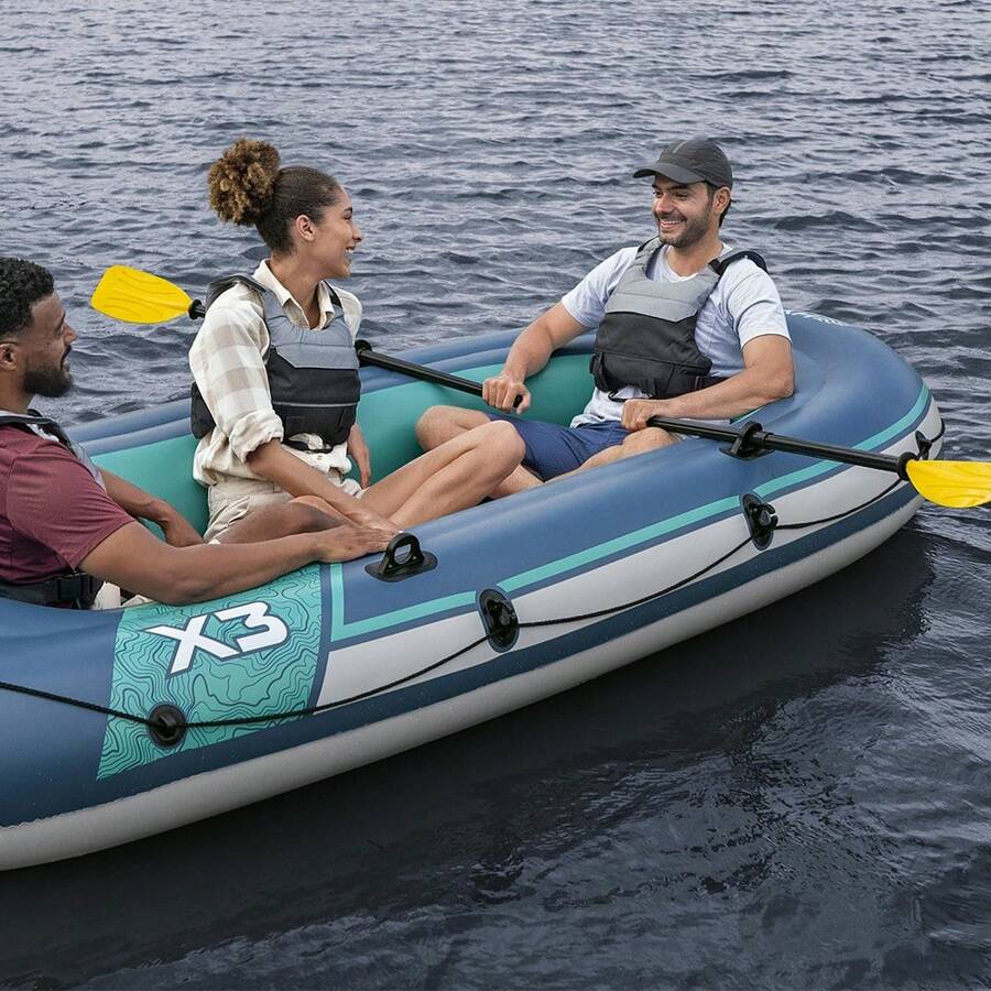 Importadora La Merced Bote Balsa Lancha Inflable con Bomba para Inflar Balsa Azul + 1 par de remos Hydro Force Trek Para 3 Personas - Azul - Ver 1