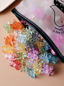 30/50/100pcs Transparent Flower Hair Claw Clips For Women, Niche Minimalist Sweet Style, Side-Parted Forehead Hair Accessory (Random Color) - Multicolor - View 2