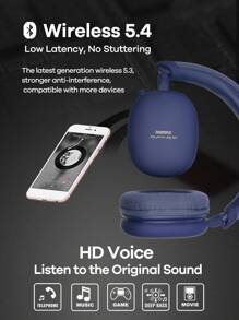 REMAX Remax Bluetooth Headphones Over Ear With Built-In Microphone, Multi-Angle Adjustment, 70 Hours Super Long Playtime Wireless Headphones, Foldable Lightweight Headset, With AI Assistant, Premium Gift For Friend, Classic Best Seller Of Store(Black/Blue)