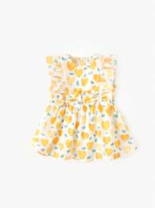 Baby Girls' Sweet Casual Ruffle Heart Bow Sleeveless Dress, Suitable For Beach Resort In Summer