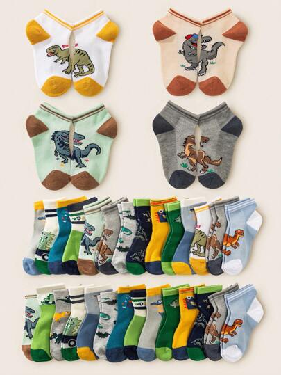 5 pares de calcetines de tobillo casuales y deportivos para niños con estampado de dinosaurios de dibujos animados, suaves y transpirables, adecuados para uso diario, regalos, viajes, colores y estilos aleatorios