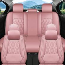 Pink Nappa Luxury Leather Car 5 Seat Covers Full Set Front Rear Solid Split Bench Cushion Protector Fit For Most Cars SUV Truck Sedan - Tất cả màu hồng - Xem 2