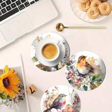 4 件/套鸟类系列 - 彩色鸟类图案主题 - 彩色印刷木制耐热杯垫，适合感恩节、圣诞节、万圣节装饰、礼物和节日派对