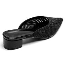 Mules à Talon Bas Avec Bout Pointu Et Strass Brillants - Black - View 3