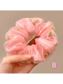 1 件/4 件女士网状玫瑰花发圈，高弹力发带不易起皱，波西米亚风格发饰家居浴室装饰夏季