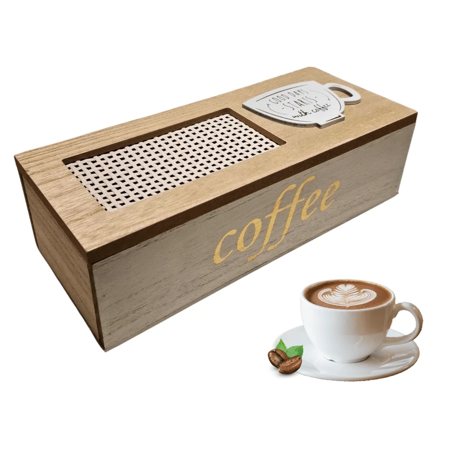 Tea/Coffee Organizer Box Wooden 3 Compartments Minimalist - Beige Box - View 1