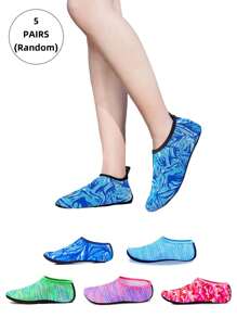 5 Pairs Mixed Color Breathable Mesh Unisex Beach Socks, Quick Drying Slip-Resistant Soft Sole For Aquatic Sports, Summer - Multicolor - View 1