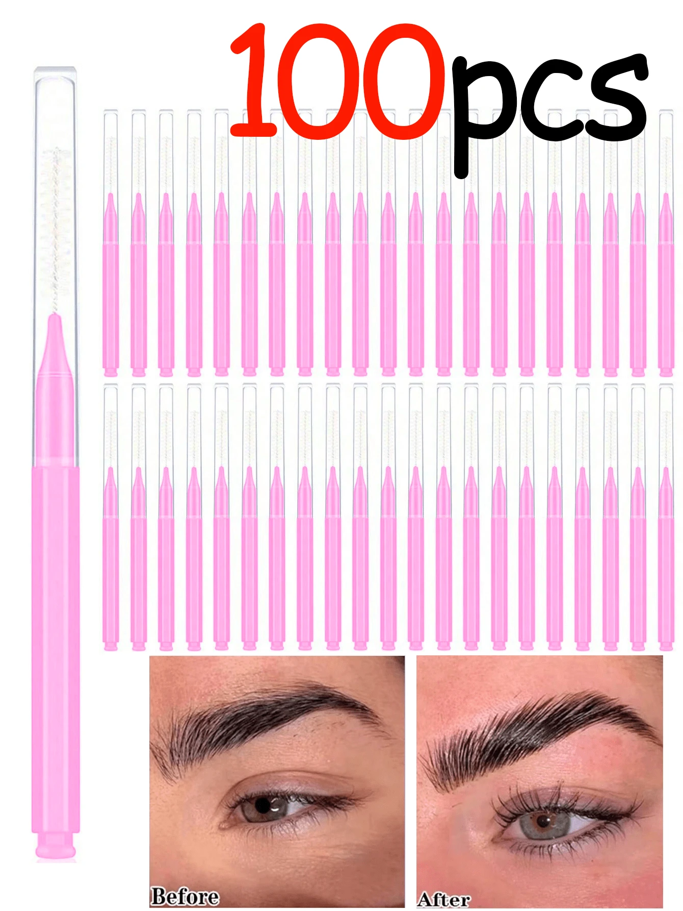 100支装带盖微型眉刷，眉毛修饰刷，螺旋刷，适用于眉毛、睫毛、眉毛填充、眉毛和睫毛提拉和染色，眉梳，眼影刷，螺旋刷