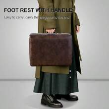 Small Foot Stool With Handle, Whisky Brown PU Leather Short Rest Rectangle Storage Foot Stools Ottoman With Plastic Legs, Padded Small Step Stool For Living Room - Brown - View 6