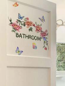 Floral English Bathroom Wall Sticker, Decorative Door Wall Poster For Bathroom, Living Room, Bedroom, Self-Adhesive Wall Decal Gifts Birthday Graduation Room Decor Home Decor Wall Decor Bathroom Decor Bedroom Decor Room Decoration Stuff Living Room Decor House Decor Home Decor Living Room Wall Art Wall Paper Stickers Personalised Stickers