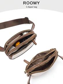 休闲、简约、时尚、撞色胸包、轻便、便携、实用、多层口袋、拉链开关、分区收纳、极具吸引力的可调节肩带斜挎包、通勤上班、户外运动收纳、日常百搭女士包 - 白色 - 查看 3