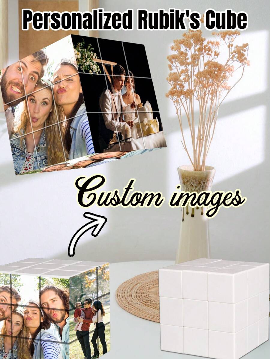 个性化照片拼图，适用于 Msgic 立方体 - 个性化可旋转拼图照片立方体，含 6 张照片，适合情人节情侣礼物、生日圣诞节个性化礼物，适合送给父亲、母亲、女朋友、男朋友 - 彩色 - 查看 1