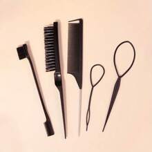 5pcs [Travel Hair Styling Essentials] DIY Hair Styling Tools Set, Hair Brush And Braiding Tool Kit Including Hair Styling Comb, Rat Tail Comb, Edge Brush, Teasing Hair Brush, Braid Tool Loop Travel Essentials,Hair Brush,Comb,Hair Tools,Hair Products And Accessories For Barber Salon Beauty Travel Essentials