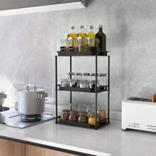 Bathroom Counter Organizer With 3 Tier Countertop Storage Shelf For Kitchen Spice Rack And Cosmetic Organization, Ideal For Bathroom, Kitchen, Living Room, Bedroom Or Dressing Table In Black Color