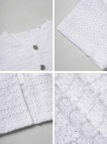 Unadoll Women's Spring Short Sleeve Round Neck Zip Front Dress, Decorated With Buttons, Back Slit Design, Elegant And Charming, Suitable For Dates, Commuting, Weddings, Valentine's Day, Birthdays And Formal Occasions - White - View 11