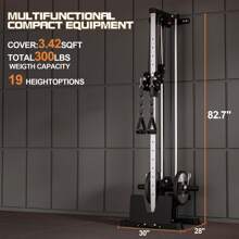 Wall Mount Cable Machine, LAT Pulldown Machines With 19 Positions Dual Pulley System, Cable Crossover Machine With Adjustable Footplate, Weight Workout Equipment Home Gym Station