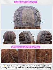 SHUDUO 1 额头形状蕾丝 4*1，额头蕾丝波浪假发，中分假发，脏橙色半编织日常自然，时尚浪漫逼真假发（不含配件）