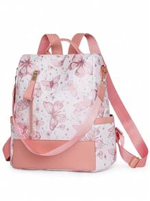 New Chinese-Style Butterfly Printed Sweet Backpack For Women, National Fashion , Stylish College Students' Backpack, Simple Outdoor Anti-Theft Waterproof Travel Vacation Commuting Office Multi-Purpose Multi-Functional Bag., Perfectly Matching With Backpack Accessories, Back To School Essentials, Bag For School College, Preppy Backpack For School