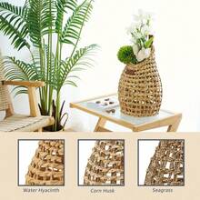 Wall Hanging Pocket Basket Open Weave Water Hyacinth Storage Belly Basket Decorative Boho Mounted Organizer Front Door Basket For Flower Plants - 2P_Original - View 4