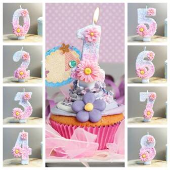 Pink Daisy Designed Digital Birthday Candles, Shiny Candles For Girls, Ombre Pink Happy Birthday Number Candles For Cake, Wedding Anniversary Party Decorations, Baby Shower, 2.8in Gifts Graduation