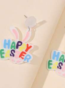 1pair Cute Joyful Celebration Acrylic HAPPY EASTER Letter Rabbit Drop Earrings For Women Girl For Easter Day Festival Gift Accessories Jewelry