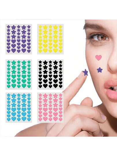 1800/1260/432/216 Pcs Heart & Star Stickers, Halloween & Christmas Decorative Stickers, Colorful Heart & Pentagram Stickers, Suitable For Party, Holiday Photo Decoration, Face Decoration (1 Sheet Per Color), For Decoration Only (Not For Cosmetic Use), Cheap, Room Decor, Vanity, Travel, Bedroom, Makeup Accessories, Christmas Gift, Cosmetics, Makeup Tools, Inexpensive Gift, Women Gift, Christmas Present,Giveaways,Travel,Cheap Stuff,Travel Essential