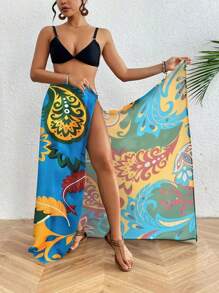1pc Kleurrijke Print Sexy Vrouwen Strand Wikkelrok, Cover-Up, Afslankende Rok Voor Vakantie, Zwemmen, Feest