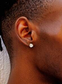 1 Pair Of Luxurious Retro S925 Sterling Silver Hip-Hop Men'S Earrings With Synthetic Zirconia Micro Inlaid 14k Gold Plated Round Earrings Suitable For Daily Party Wear