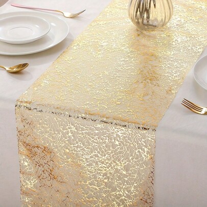 1 pieza Corredor de mesa dorado, Corredor de mesa metálico brillante para cumpleaños, bodas, decoración de mesa central del hogar, fibra de poliéster de lujo ligero