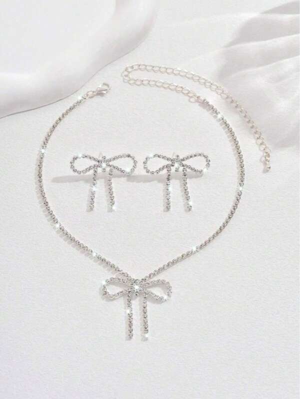 3 Pcs Bow Choker Necklace Earrings Sets