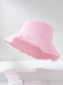 1pc Women's Solid Color Artsy Frayed Brim Bucket Hat, Versatile Bucket Hat - Multicolor - View 17