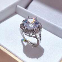 1 件时尚优雅可调节铜戒指，带多色方晶锆石花瓣，适合订婚、求婚、节日和送礼
