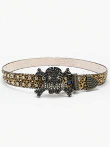 A Men's Solid Color Street Rhinestone Inlaid Fashionable Hip-Hop Skull Belt Summer, School Casual, Business, Boyfriend Husband Father Dad Men Gift, Daily Wear, Fashion, Teen, Outdoor, Vacation, Athletic, Travel, Street, Boho, Vintage Fall, Autumn, Halloween Autumn-Winter Accessories,Suitable For Teens, Youth,Men,Casual, Outdoor, Athletic, Vacation, Graduation Gifts, Birthday, Daily Wear - Multicolor - View 4