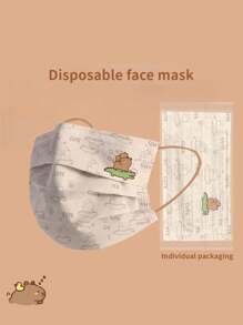10pcs Disposable Capybara Cartoon Face Masks, 3-Ply Non-Woven Fabric, Comfortable Breathable, Individually Packaged, Suitable For Outdoor Use, Fashionable Accessory, Dust And Allergy Protection