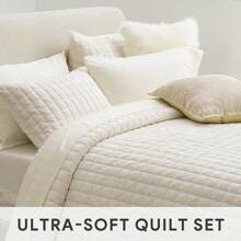 King Size Quilt Set, Lightweight Comforter Set, Oversized Bedspread Coverlet Quilted Bedding Set, With 2 Matching Pillow Shams, All Season, Navy Blue, Luxury Comfort - Màu trắng ngà - Xem 4