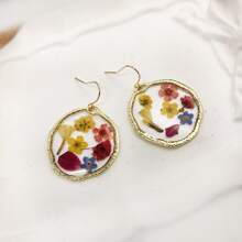 1 para boho żywicy liści i suszonych kwiatów asymetrycznych wiszących kolczyków, odpowiednie na damskie przyjęcie świąteczne, codzienne, wakacyjne - nieregularny - Zobacz 9