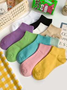 8 Pairs Women's Solid Color Simple Sports Style Breathable Ankle Socks - Multicolor - View 1