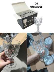 Conjunto 6 Taças de Vidro 340ml Transparente Furta-Cor e Âmbar Elegância para Todas as Ocasiões