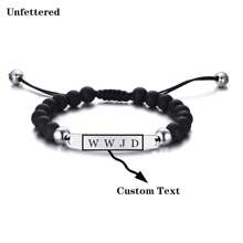 Black Frosted Steel Brand Bracelet, Customized Bracelet, Adjustable Braided Bracelet, Stainless Steel Engraved Letters